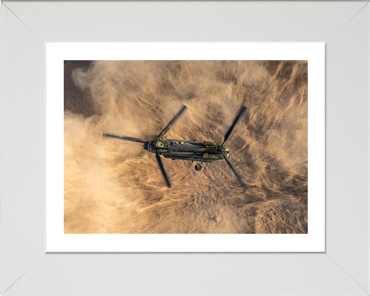 RAF Chinook helicopter Over the Desert Photo Print - Royal Air Force Aircraft Hampshire Prints 10 x 8 White Frame Yes