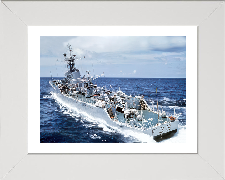 HMS Whitby (F36) Photo Print - Stern View 1970s - Royal Navy Whitby Class Frigate Hampshire Prints 10 x 8 White Frame Yes