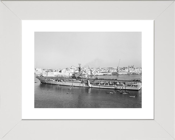 HMS Albion (R07) Royal Navy Centaur Class Carrier Grand Harbour Valletta Photo Print Wall Art Naval Decor Posters, Prints, & Visual Artwork Hampshire Prints 10 x 8 White Frame Yes