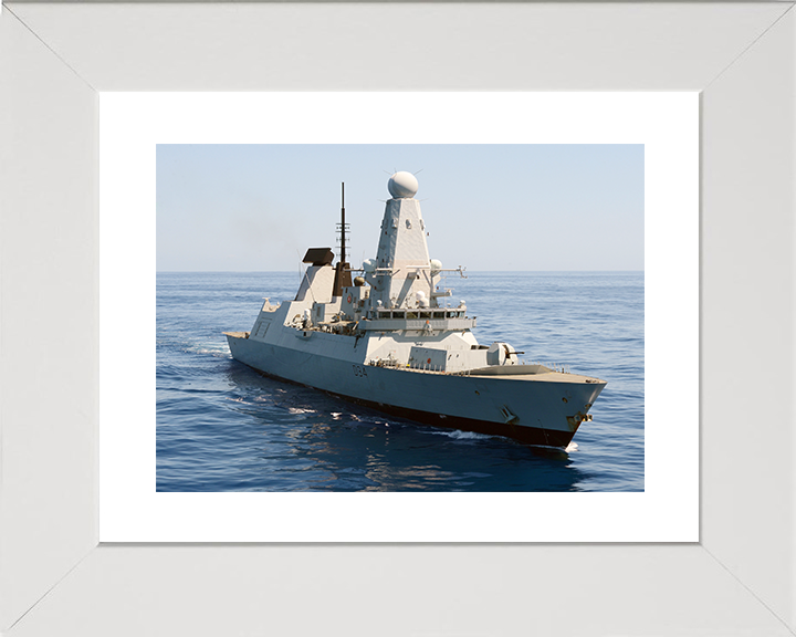HMS Diamond (D34) Royal Navy Type 45 Destroyer High Starboard Bow View Photo Print Wall Art Decor Posters, Prints, & Visual Artwork Hampshire Prints 10 x 8 White Frame Yes