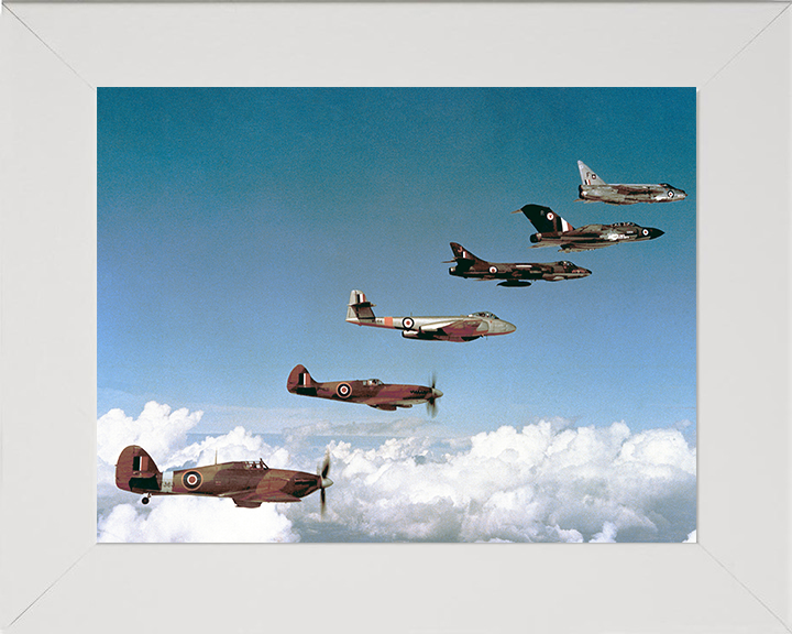 RAF Fighters 1940-1960 in flight Photo Print - Royal Air Force Aircraft Hampshire Prints 10 x 8 White Frame No