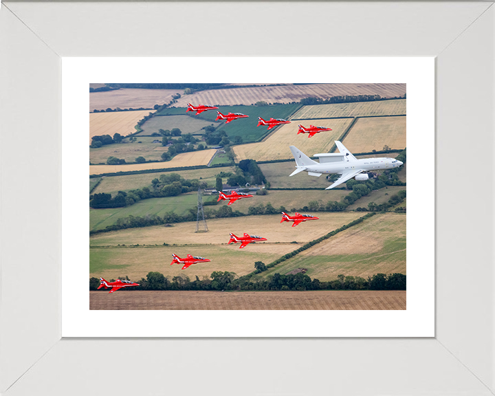 RAF E-7 Wedgetail AEW Mk1 and Red Arrows Photo Print - Royal Air Force Aircraft Hampshire Prints 10 x 8 White Frame Yes