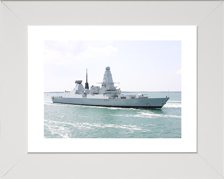 HMS Diamond (D34) Royal Navy Type 45 Destroyer Entering Portsmouth Photo Print Wall Art Decor Posters, Prints, & Visual Artwork Hampshire Prints 10 x 8 White Frame Yes