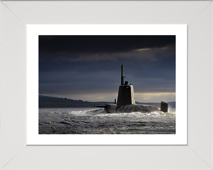 HMS Ambush (S120) Photo Print - Port Quarter View - Royal Navy Astute Class Submarine Hampshire Prints 10 x 8 White Frame Yes