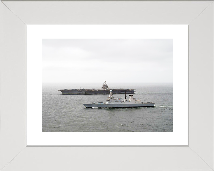 HMS Diamond (D34) Royal Navy Type 45 Destroyer With USS Enterprise Photo Print Wall Art Decor Posters, Prints, & Visual Artwork Hampshire Prints 10 x 8 White Frame Yes