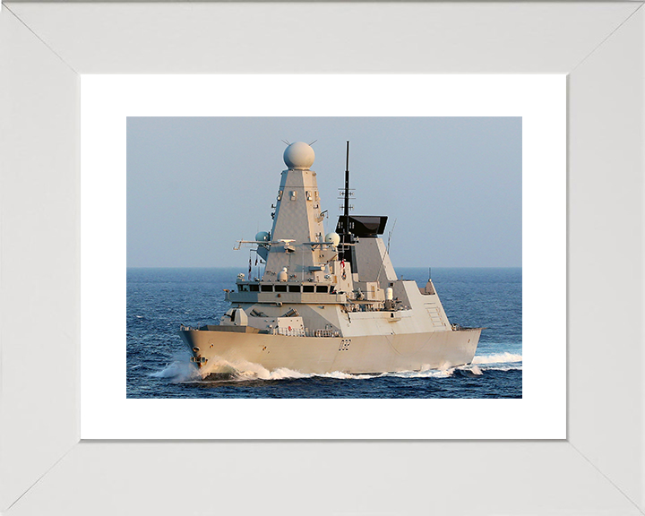 HMS Daring (D32) Royal Navy Type 45 Destroyer Port Bow View Photo Print Wall Art Decor Posters, Prints, & Visual Artwork Hampshire Prints 10 x 8 White Frame Yes