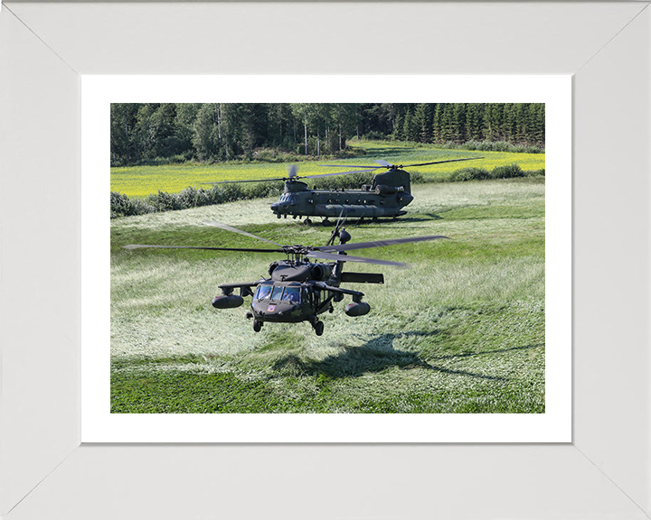 RAF Chinook and US Army UH-60 Blackhawk Helicopters Photo Print - Royal Air Force Aircraft Hampshire Prints 10 x 8 White Frame Yes