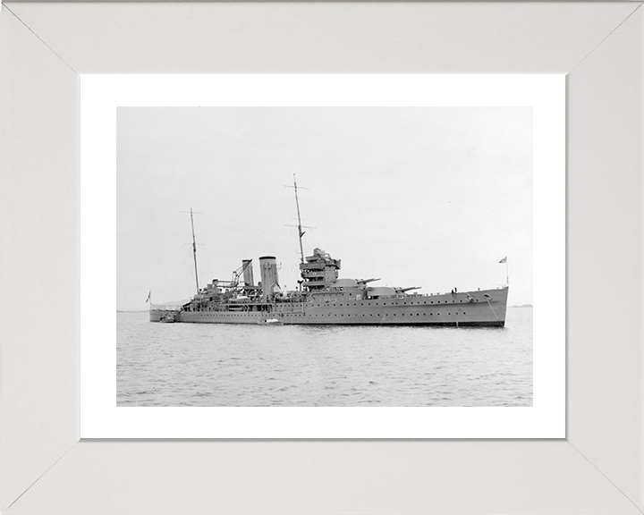 HMS York (90) Photo Print - At Anchor 1931 - Royal Navy York Class Heavy Cruiser Hampshire Prints 10 x 8 White Frame Yes