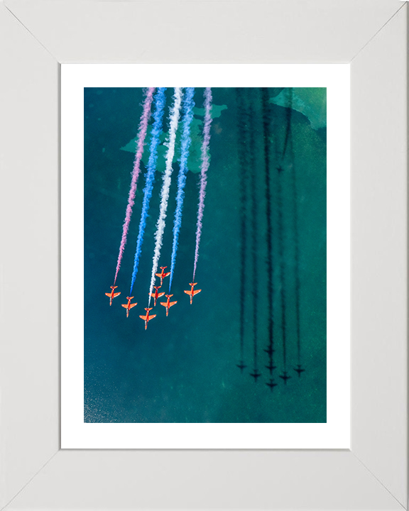 RAF Red Arrows fly over the sea Photo Print - Royal Air Force Aircraft Hampshire Prints 10 x 8 White Frame Yes