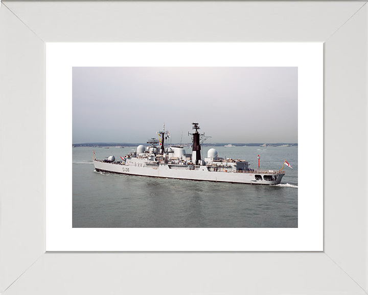 HMS Cardiff (D108) Royal Navy Type 42 Destroyer Leaving Harbour Port Side View Photo Print Wall Art Decor Posters, Prints, & Visual Artwork Hampshire Prints 10 x 8 White Frame Yes