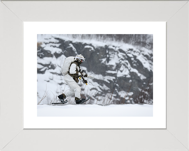 Royal Marine in Snow Shoes During Cold Weather exercise Photo Print 40 Commando Marines Wall Art Military Decor Posters, Prints, & Visual Artwork Hampshire Prints 10 x 8 White Frame Yes