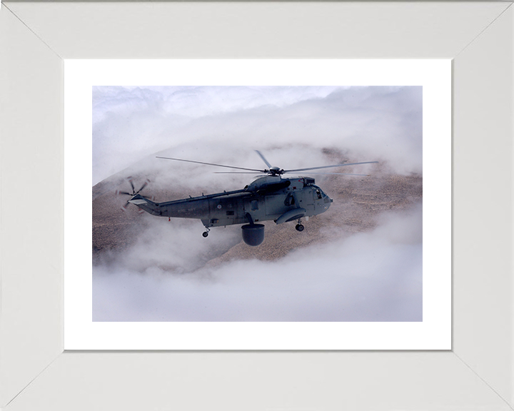 Sea King MK7 Helicopter Flying Over Oman 2005 Photo Print - Royal Navy Aircraft Posters, Prints, & Visual Artwork Hampshire Prints 10 x 8 White Frame Yes