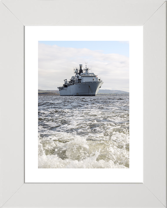 HMS Albion (L14) Royal Navy Albion Class Amphibious Ship Low Starboard Bow View Photo Print Wall Art Naval Decor Posters, Prints, & Visual Artwork Hampshire Prints 10 x 8 White Frame Yes
