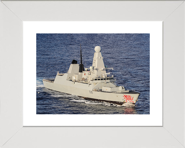 HMS Dragon (D35) Royal Navy Type 45 Destroyer Underway High Starboard View Photo Print Wall Art Decor Posters, Prints, & Visual Artwork Hampshire Prints 10 x 8 White Frame Yes