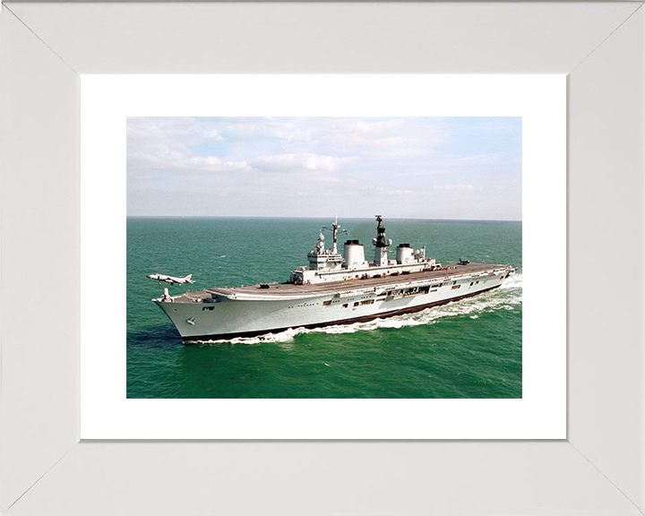 HMS Ark Royal (R07) Royal Navy Invincible Class Aircraft Carrier Harrier Takeoff Photo Print Wall Art Decor Posters, Prints, & Visual Artwork Hampshire Prints 10 x 8 White Frame Yes