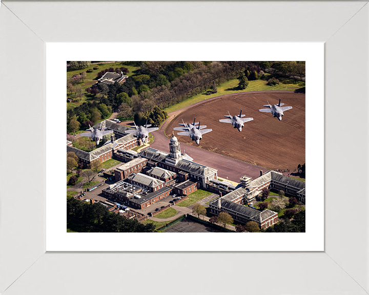 Six RAF F-35B Lightning jets above RAF College Cranwell Photo Print - Royal Air Force Aircraft Hampshire Prints 10 x 8 White Frame Yes