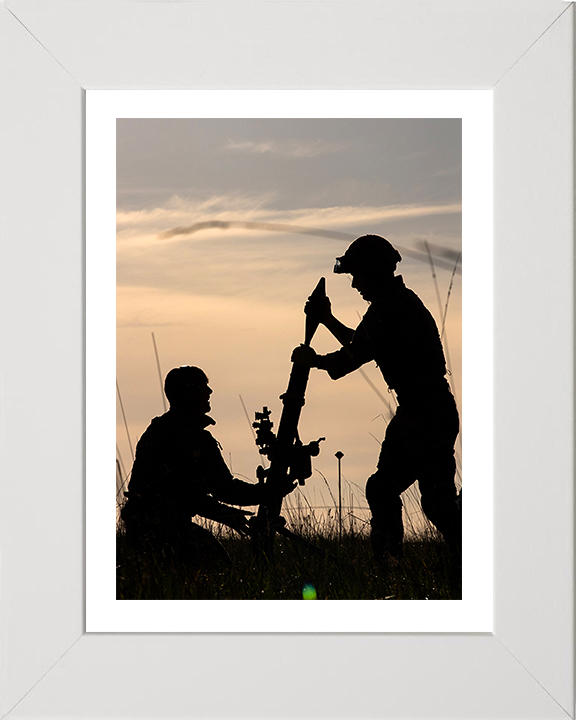 Royal Marine Commando Mortar Team Silhouette Photo Print - 45 Commando Hampshire Prints 10 x 8 White Frame Yes