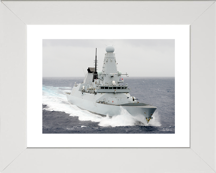 HMS Daring (D32) Royal Navy Type 45 Destroyer Starboard Bow View Underway Photo Print Wall Art Decor Posters, Prints, & Visual Artwork Hampshire Prints 10 x 8 White Frame Yes