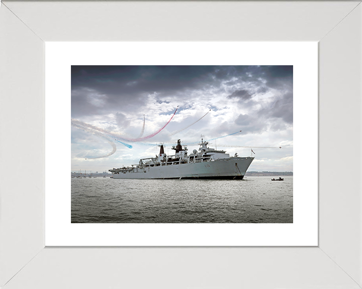 HMS Bulwark (L15) Royal Navy Albion Class Amphibious Ship With Red arrows Photo Print Wall Art Decor Posters, Prints, & Visual Artwork Hampshire Prints 10 x 8 White Frame Yes