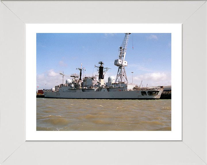 HMS Cardiff (D108) Photo Print - Portsmouth 1994 - Royal Navy Type 42 Destroyer Hampshire Prints 10 x 8 White Frame Yes