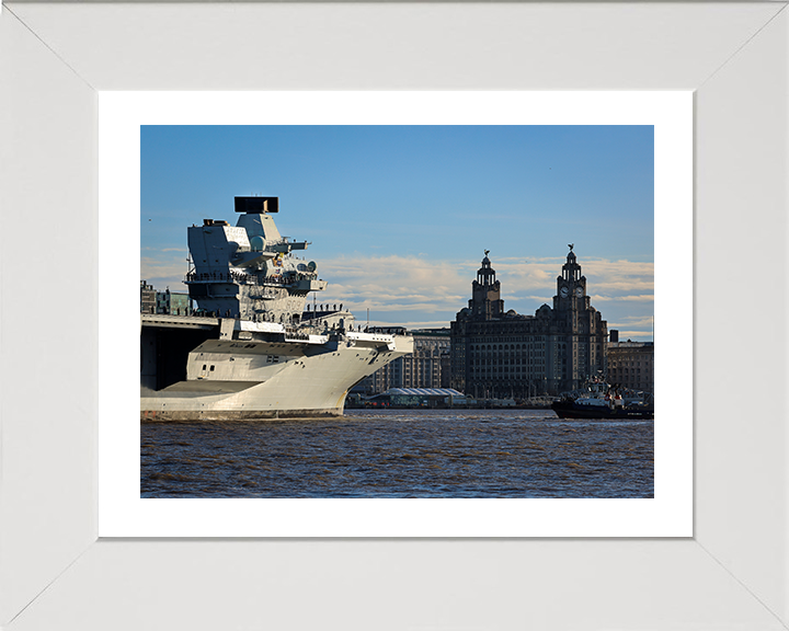 HMS Prince of Wales (R09) Photo Print - Liverpool - Royal Navy Queen Elizabeth Class Aircraft Carrier Hampshire Prints 10 x 8 White Frame Yes