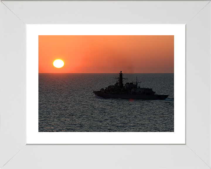 HMS Iron Duke (F234) Photo Print - Sunset Silhouette 2014 - Royal Navy Type 23 Frigate Hampshire Prints 10 x 8 White Frame Yes