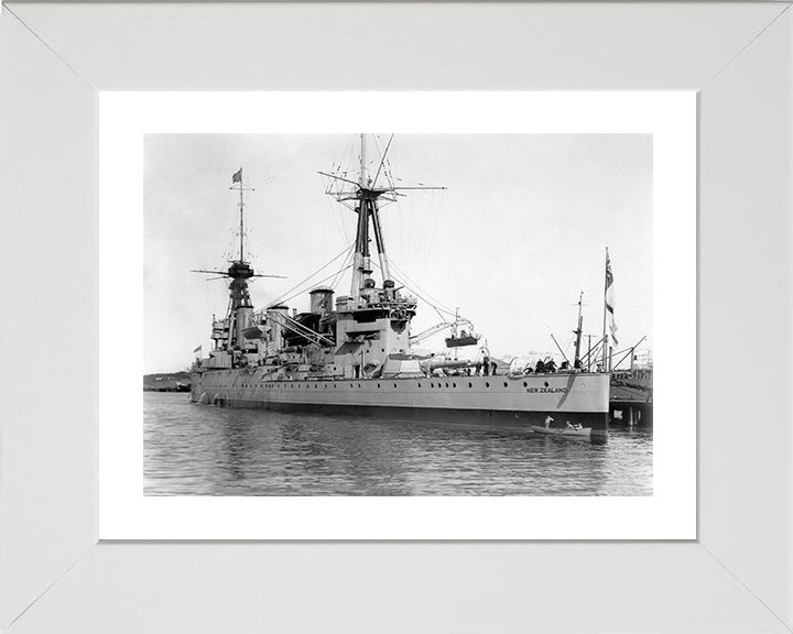 HMS New Zealand (1911) Photo Print - In Port - Royal Navy Indefatigable Class Cruiser Hampshire Prints 10 x 8 White Frame Yes