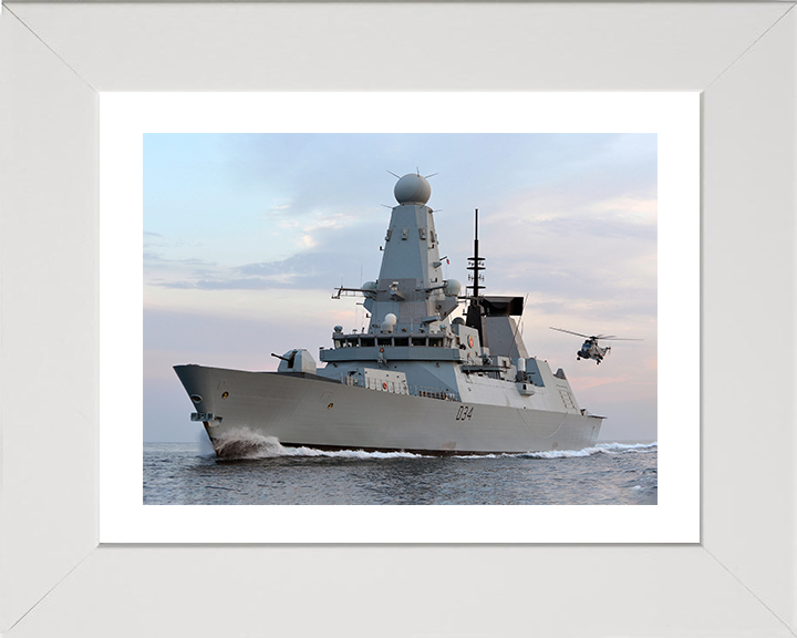 HMS Diamond (D34) Photo Print - With Sea King 2012 - Royal Navy Type 45 Destroyer Hampshire Prints 10 x 8 White Frame Yes