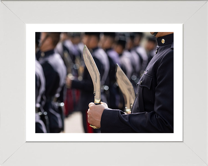 Royal Gurkha Rifleman with Kukri on Parade Photo Print - British Army Hampshire Prints 10 x 8 White Frame Yes