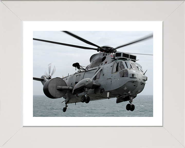 Sea King AEW 2 Helicopter in Flight 2007 Photo Print - Royal Navy Aircraft Posters, Prints, & Visual Artwork Hampshire Prints 10 x 8 White Frame Yes