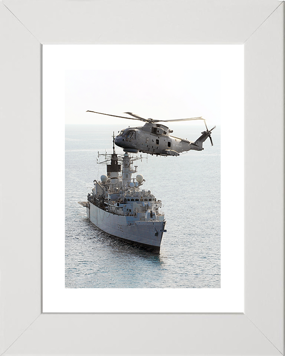 HMS Cumberland (F85) Royal Navy Type 22 Frigate With Merlin 2009 Photo Print Wall Art Decor Posters, Prints, & Visual Artwork Hampshire Prints 10 x 8 White Frame Yes