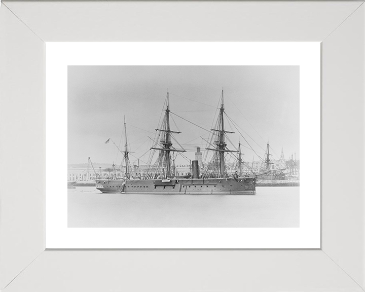 HMS Iron Duke (1870) Photo Print - At Anchor - Royal Navy Audacious Class Ironclad Posters, Prints, & Visual Artwork Hampshire Prints 10 x 8 White Frame Yes