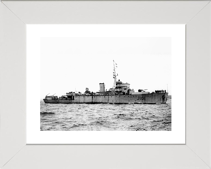 HMS Albacore (J101) Photo Print - At Sea 1944 - Royal Navy Algerine Class Minesweeper Posters, Prints, & Visual Artwork Hampshire Prints 10 x 8 White Frame Yes