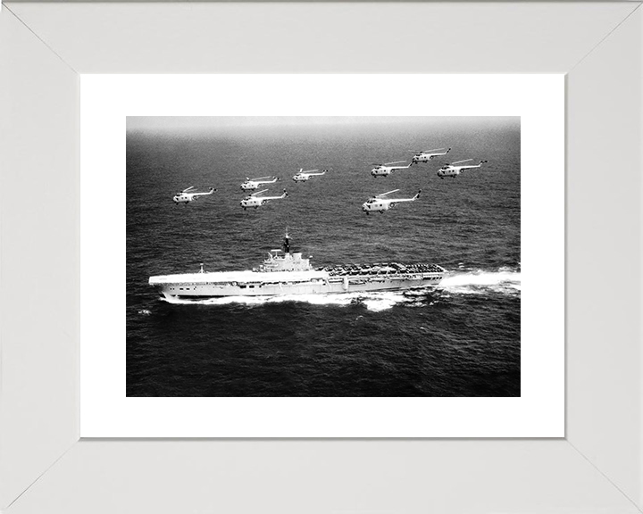 HMS Bulwark (R08) Royal Navy Centaur Class Fleet Carrier With Helicopters Photo Print Wall Art Decor Posters, Prints, & Visual Artwork Hampshire Prints 10 x 8 White Frame Yes