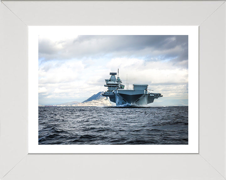 HMS Queen Elizabeth (R08) Photo Print - Bow View - Royal Navy Queen Elizabeth Class Aircraft Carrier Hampshire Prints 10 x 8 White Frame Yes