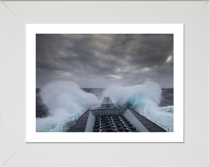HMS Lancaster (F229) Photo Print - In Rough Seas - Royal Navy Type 23 Frigate Hampshire Prints 10 x 8 White Frame Yes