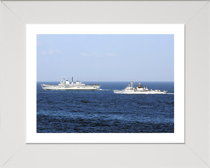 HMS Illustrious (R06) Photo Print - With USS Jean Bart - Royal Navy Invincible Class Aircraft Carrier Hampshire Prints 10 x 8 White Frame Yes