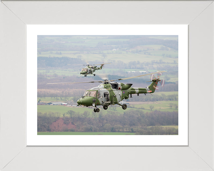 Two Army Lynx Helicopters in Flight Photo Print - British Army Hampshire Prints 10 x 8 White Frame Yes