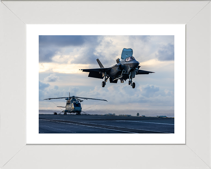F-35B Lighting Jet Landing on a Flight Deck 2025 Photo Print - Royal Navy Aircraft Posters, Prints, & Visual Artwork Hampshire Prints 10 x 8 White Frame Yes