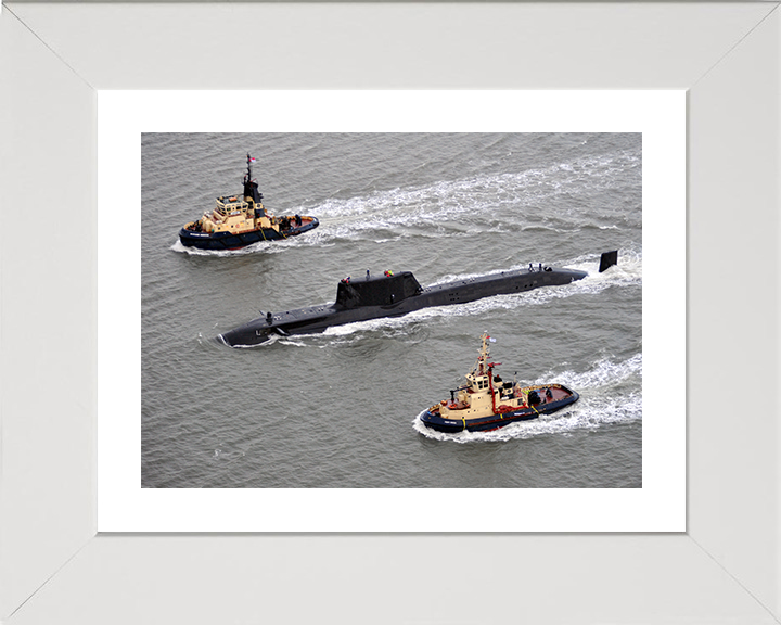 HMS Astute (S119) Photo Print - With Tugs 2009 - Royal Navy Astute Class Submarine Hampshire Prints 10 x 8 White Frame Yes