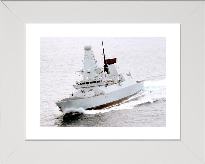 HMS Daring (D32) Royal Navy Type 45 Destroyer High Port Bow View Photo Print Wall Art Decor Posters, Prints, & Visual Artwork Hampshire Prints 10 x 8 White Frame Yes
