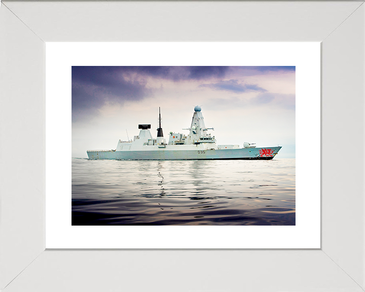 HMS Dragon (D35) Royal Navy Type 45 Destroyer Low Starboard Beam View Photo Print Wall Art Decor Posters, Prints, & Visual Artwork Hampshire Prints 10 x 8 White Frame Yes