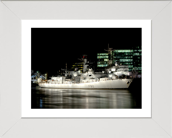HMS Somerset (F82) Photo Print - Floodlit London 2006 - Royal Navy Type 23 Frigate Hampshire Prints 10 x 8 White Frame Yes