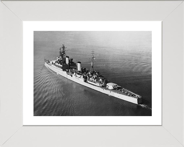 HMS Uganda (66) Photo Print - At Sea 1944 - Royal Navy Fiji Class Light Cruiser Posters, Prints, & Visual Artwork Hampshire Prints 10 x 8 White Frame Yes