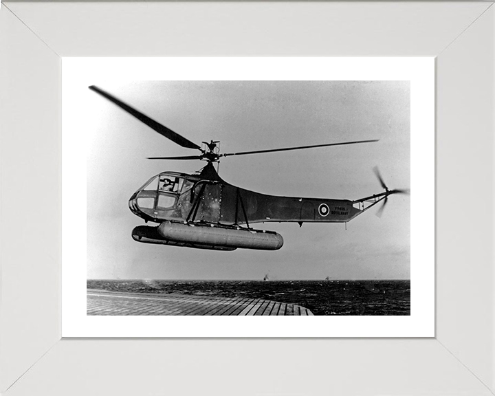 A Sikorsky R-4 Helicopter Landing on MV Daghestan Photo Print - Royal Navy Aircraft Hampshire Prints 10 x 8 White Frame Yes