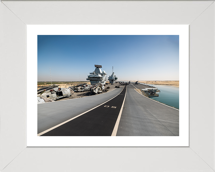 HMS Prince of Wales (R09) Photo Print - Flight Deck 2025 - Royal Navy Queen Elizabeth Class Aircraft Carrier Hampshire Prints 10 x 8 White Frame Yes