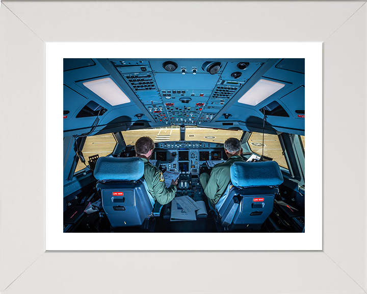 RAF Voyager Cockpit With Pilots 2020 Photo Print - Royal Air Force Posters, Prints, & Visual Artwork Hampshire Prints 10 x 8 White Frame Yes