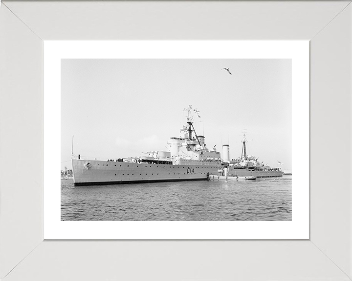 HMS Kenya (C14) Photo Print - Sweden 1958 - Royal Navy Fiji Class Light Cruiser Hampshire Prints 10 x 8 White Frame Yes