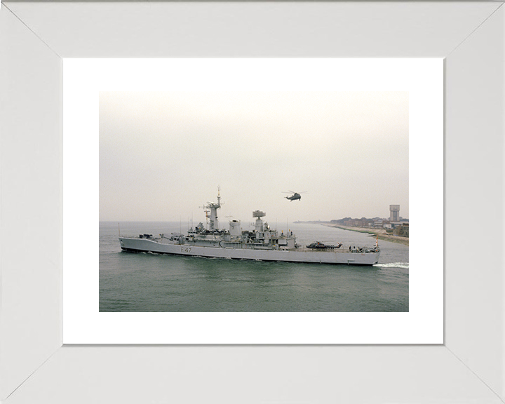 HMS Danae (F47) Royal Navy Leander Class Frigate Leaving Portsmouth Photo Print Wall Art Decor Posters, Prints, & Visual Artwork Hampshire Prints 10 x 8 White Frame Yes