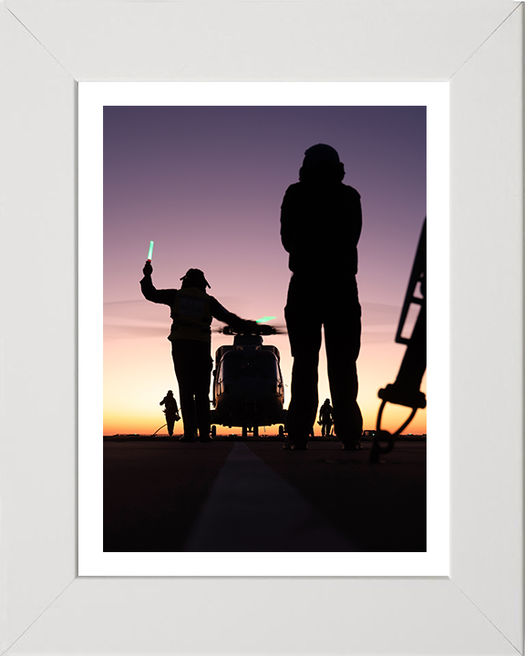 Merlin Helicopter on a Flight Deck with Crew Photo Print - Royal Navy Aircraft Hampshire Prints 10 x 8 White Frame Yes